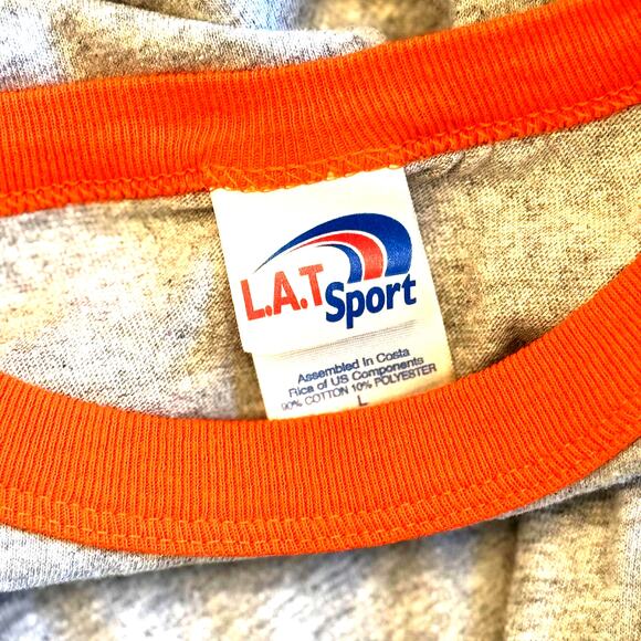 LAS VEGAS Ringer T-Shirt L.A.T Sport Gray Orange Trim Graphic Tee Mens L Retro - Picture 11 of 13